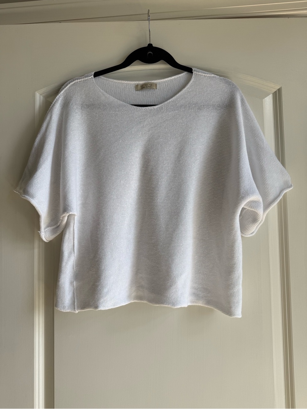 Relaxed White Short-Sleeve Knit Top